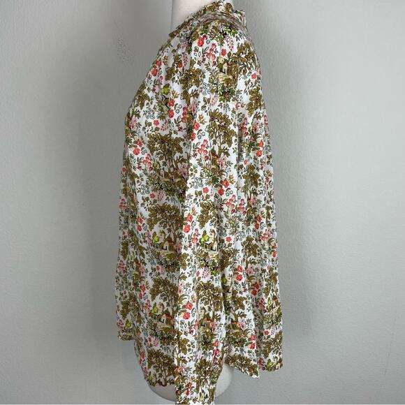 Talbot's White Brown Green Cottage Core Print Top Medium - Picture 4 of 9